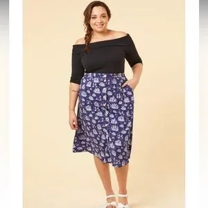 Joanie Skirts Haley Ecovero Galleon Print Button Midi Skirt
